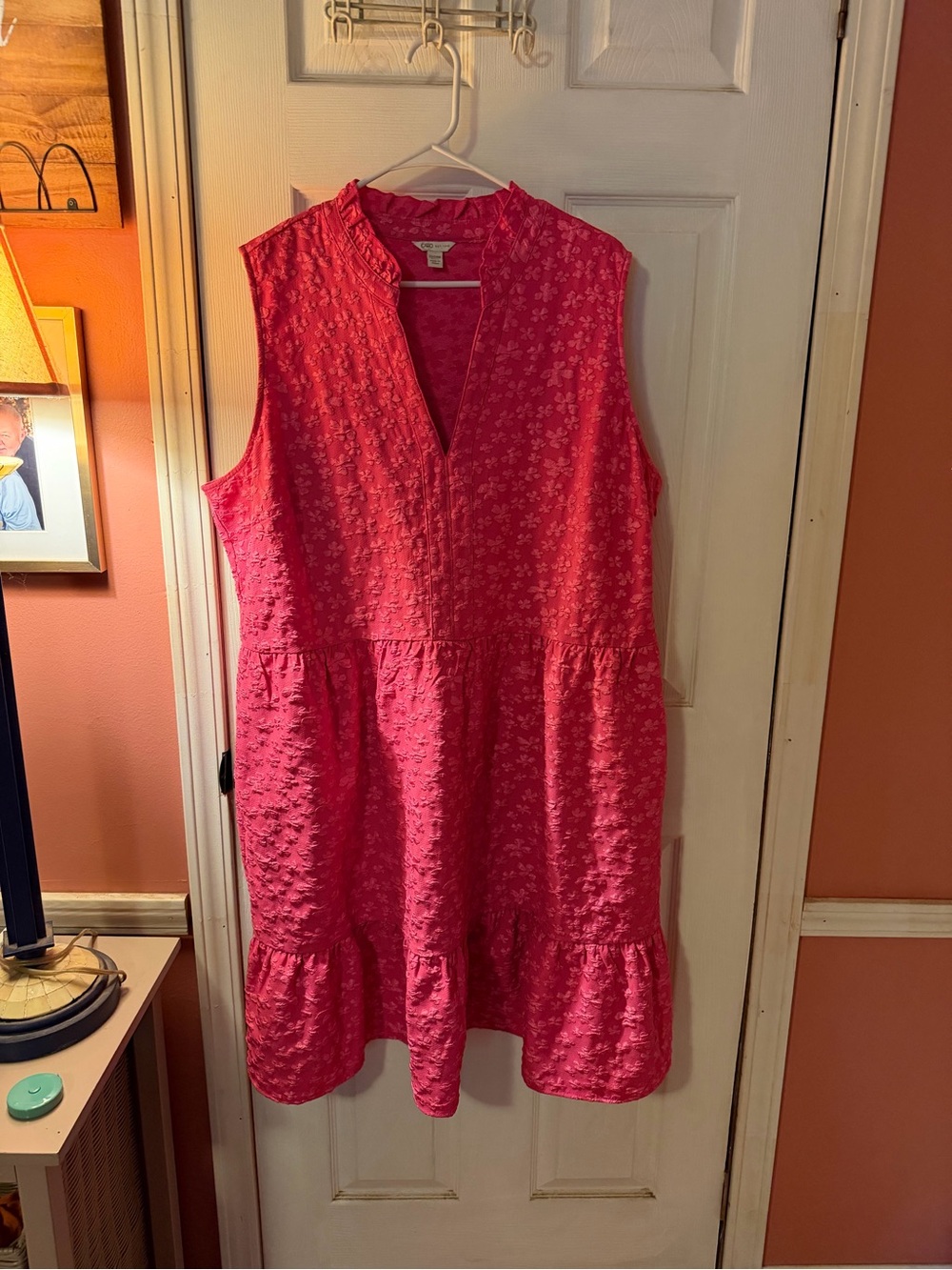 Sleeveless dark Pink Eyelet Tiered Dress w/pockets